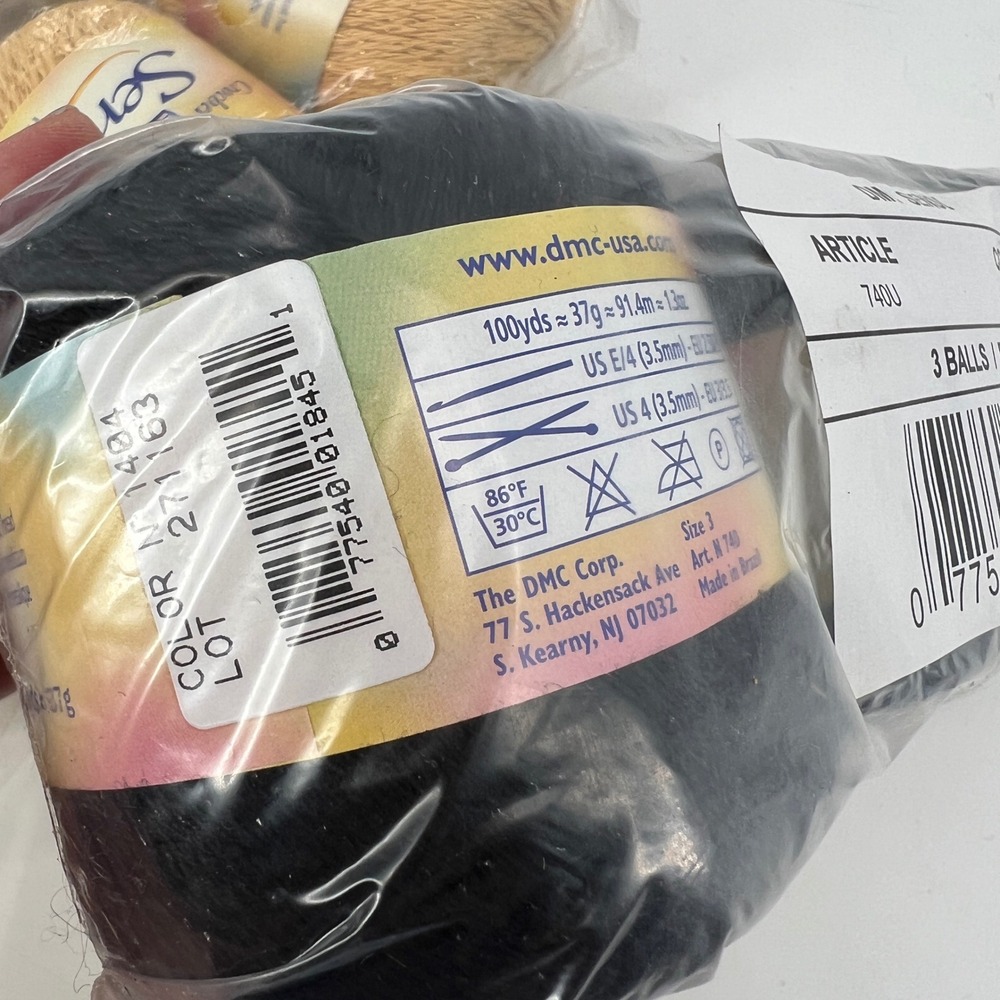 Lot 9 Balls DMC Senso Crochet Cotton 3 Balls‎ White, 3 Gold Metallic, 3 Black - Picture 3 of 6